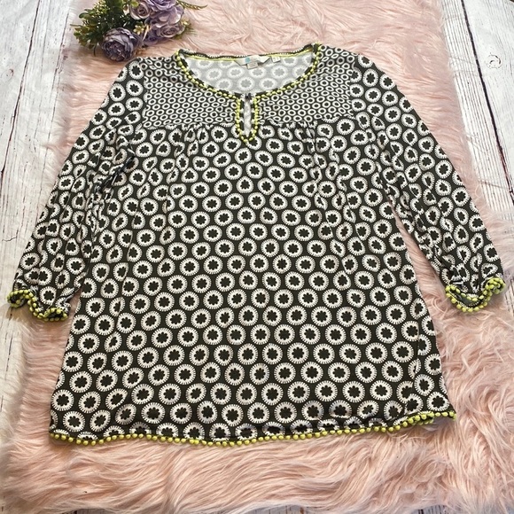 Boden Tessa Geometric Green 3/4 Sleeve Jersey Top sz 4 - Picture 2 of 11